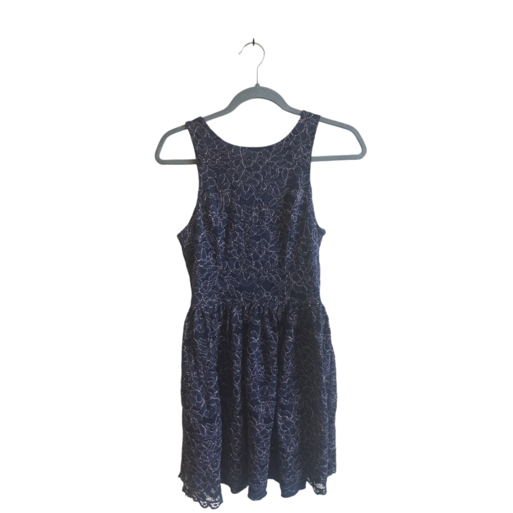 Blue dress with pink lace accents, size 5